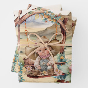 Feuille De Papier Cadeau Western decoupage - cowgirl girl desert country 