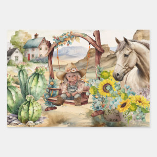 Feuille De Papier Cadeau Western decoupage - cute cowgirl on country swing