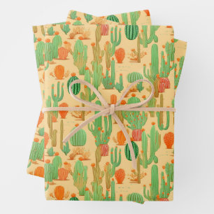 Feuille De Papier Cadeau Western Desert Cactus Floral Bloom Motif