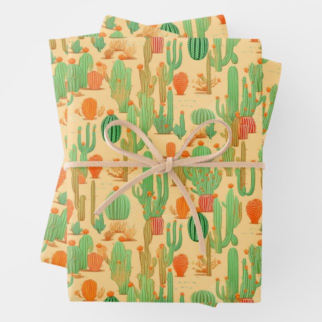 Feuille De Papier Cadeau Western Desert Cactus Floral Bloom Motif (En situation)