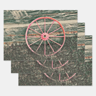 Feuille De Papier Cadeau Western Wagon Wheel Red Country Découpage Vintage