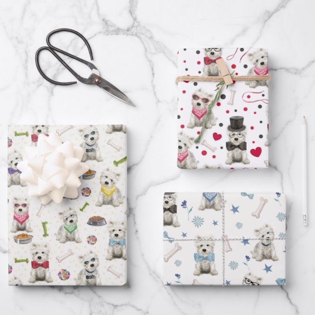 Feuille De Papier Cadeau Westies Blancs Avec Accessoires (Recto)