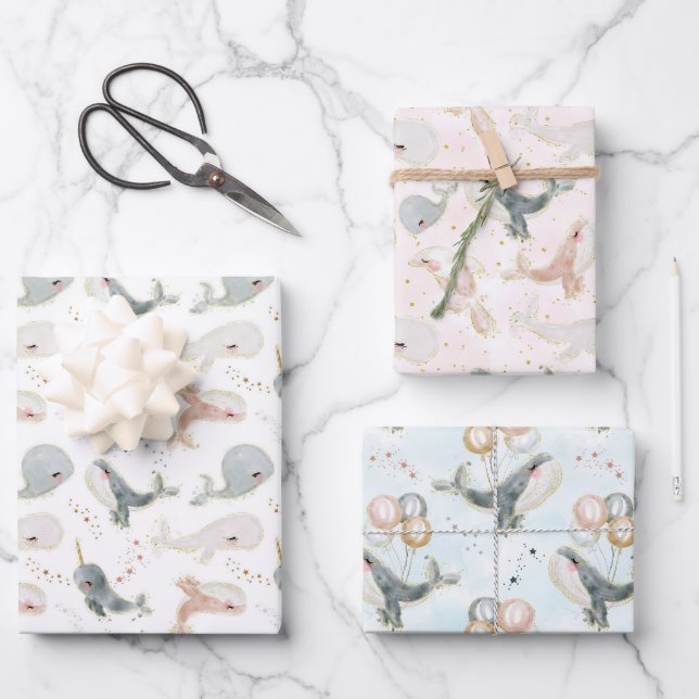 Feuille De Papier Cadeau Whale Boy Girl Anniversaire Baby shower Enfants (Recto)