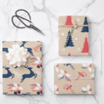 Feuille De Papier Cadeau Whimiscal Nordic Christmas Trees and Deers<br><div class="desc">Enveloppez vos cadeaux à vos proches avec ce papier d'emballage festif avec 3 motifs différents. 1. Cerfs bleus, rouges et blancs et feuillage festif2. Arbres de Noël et flocons de neige3. Sucres de canne et feuillage festifSélectionnez "Cliquez pour customiser plus loin" pour obtenir la couleur arrière - plan personnalisée ou...</div>