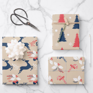 Feuille De Papier Cadeau Whimiscal Nordic Christmas Trees and Deers