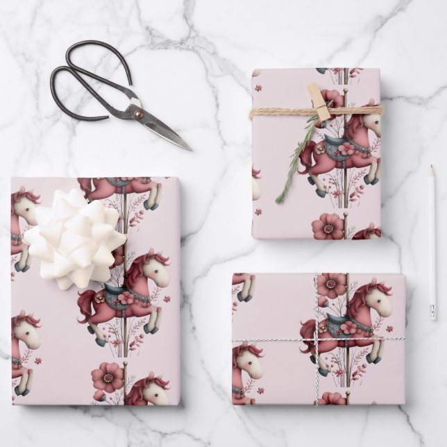 Feuille De Papier Cadeau Whimsical Carousel Horse Image Pattern (Recto)