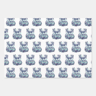 Feuille De Papier Cadeau Whimsical Christmas Deer Vector Clipart - Festive