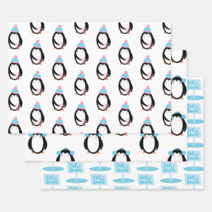 Feuille De Papier Cadeau Whimsical Penguin Snowflakes Noël