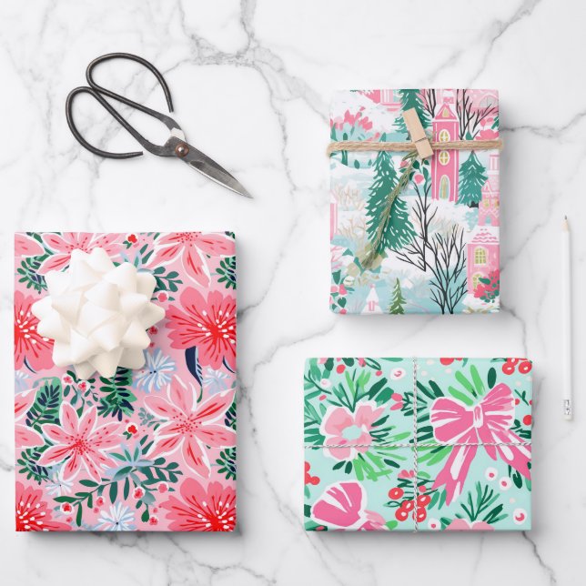 Feuille De Papier Cadeau Whimsical Pink Pastel Christmas Holiday Festive (Recto)