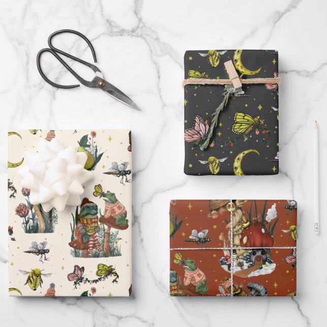 Feuille De Papier Cadeau Whimsical Red Christmas Motif de chambre de champi (Recto)