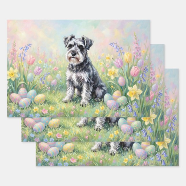 Feuille De Papier Cadeau Whimsical Schnauzer with Easter Eggs (Lot)