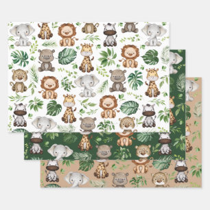Feuille De Papier Cadeau Whimsical Tropical Jungle Safari Animaux sauvages