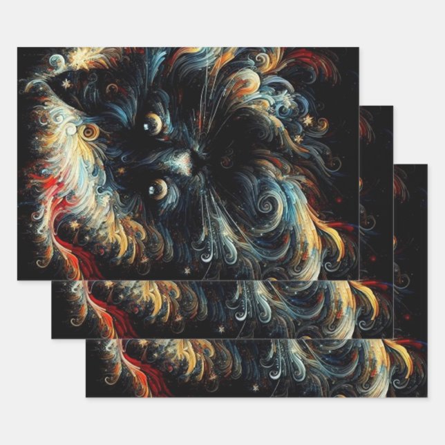 Feuille De Papier Cadeau Whimssical Black Cat Père Noël Christmas Casquette (Lot)