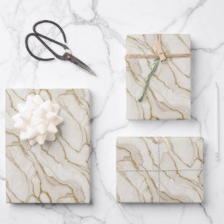 Feuille De Papier Cadeau White and Gold Marble