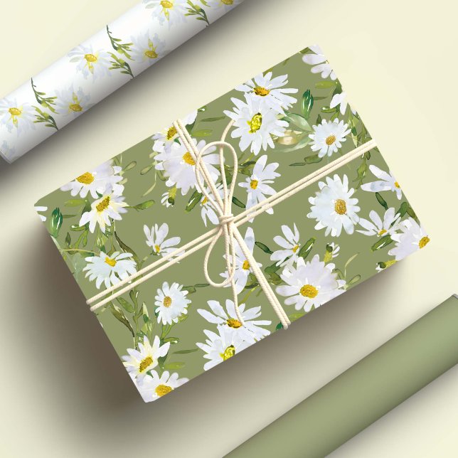 Feuille De Papier Cadeau White Daisy Baby shower Pastel jardin vert (Créateur téléchargé)