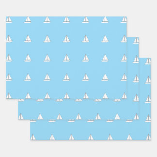 Feuille De Papier Cadeau White Sailing Boats on Blue Background
