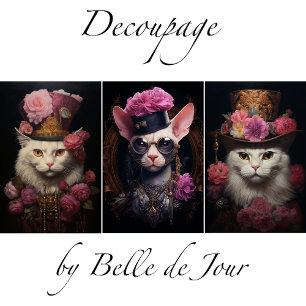 Feuille De Papier Cadeau White Steampunk Cats, Roses, Decoupage