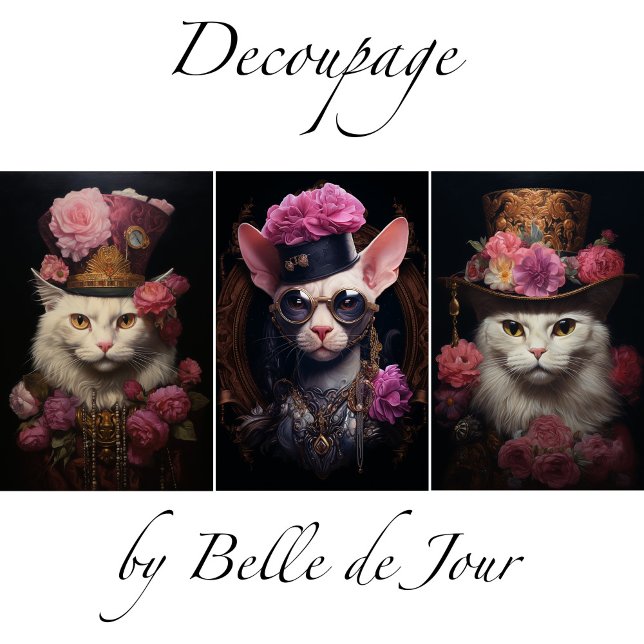 Feuille De Papier Cadeau White Steampunk Cats, Roses, Decoupage (Créateur téléchargé)