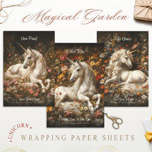 Feuille De Papier Cadeau White Unicorn Floral Imaginaire Fairytale Horse
