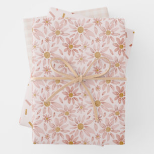 Feuille De Papier Cadeau Wild Daisy Boho Floral, En vichy et Confetti