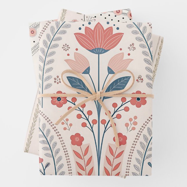 Feuille De Papier Cadeau Wild flowers Pink Pastel Botanical Garden Floral (En situation)