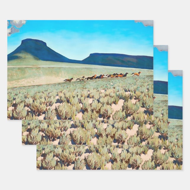 Feuille De Papier Cadeau « Wild Horse Country » par Maynard Dixon (Lot)