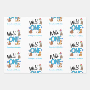 Feuille De Papier Cadeau Wild One Boys premier anniversaire Safari Jungle A