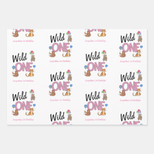 Feuille De Papier Cadeau Wild One Girl First Birthday Safari Jungle Animaux