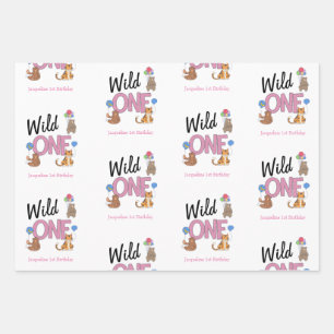 Feuille De Papier Cadeau Wild One Girl premier anniversaire Safari Jungle A