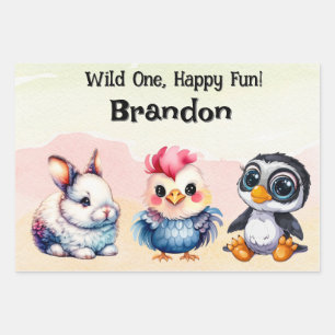 Feuille De Papier Cadeau Wild One Happy Fun Woodland Animaux Aquarelle