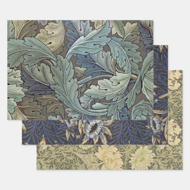 Feuille De Papier Cadeau William Morris Acanthus Sage Fleur Floral Botaniqu (Lot)