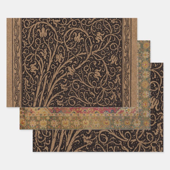 Feuille De Papier Cadeau William Morris Campion Cuir Damassé (Lot)