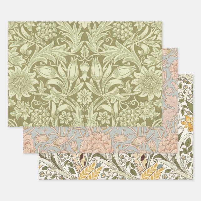 Feuille De Papier Cadeau William Morris Fleur verte tournesol (Lot)