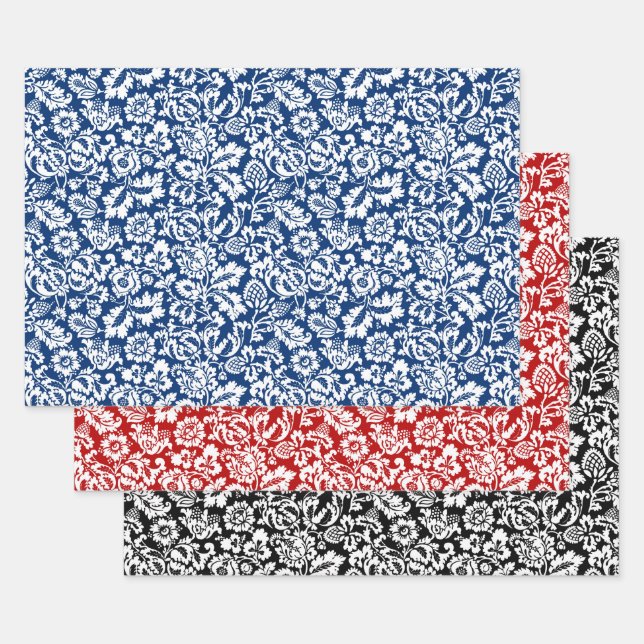 Feuille De Papier Cadeau William Morris Floral Damask, Deep Shades Wrapper (Lot)