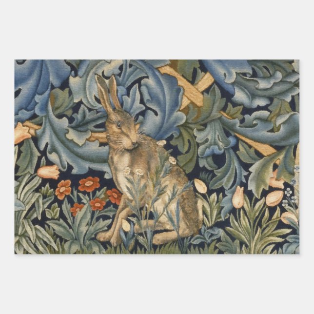Feuille De Papier Cadeau William Morris Forest Rabbit Floral Art Nouveau (Devant)