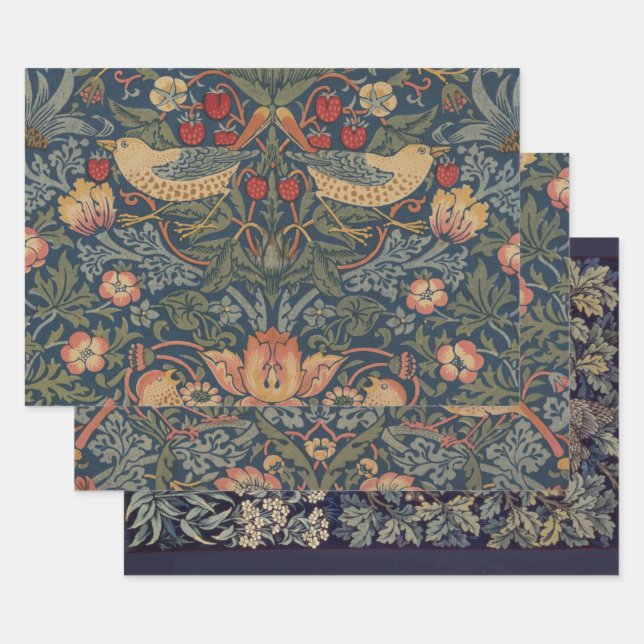 Feuille De Papier Cadeau William Morris Fraise Voleurs Oiseaux (Lot)