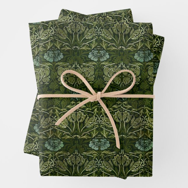 Feuille De Papier Cadeau William Morris Large Green Leaves & Blue Flower (En situation)