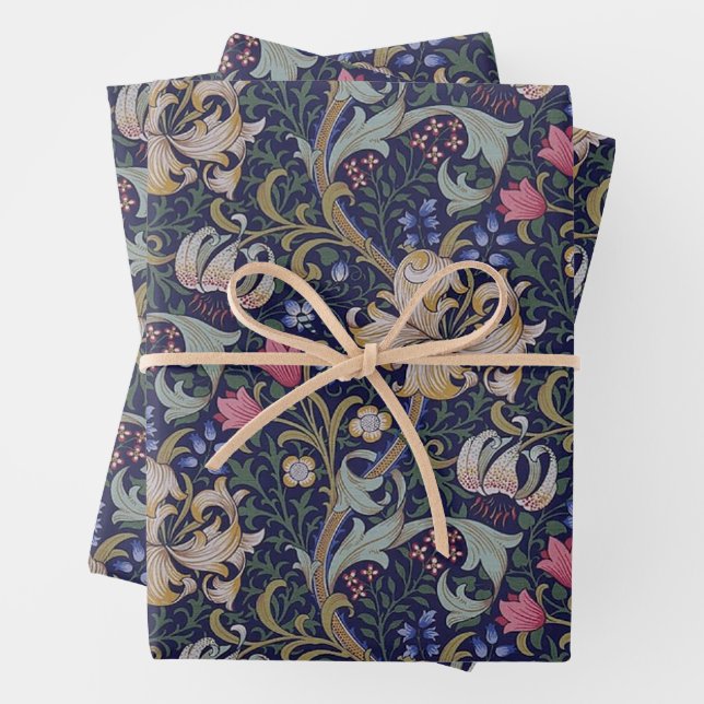 Feuille De Papier Cadeau William Morris, Lys doré (En situation)