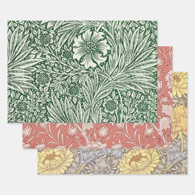 Feuille De Papier Cadeau william morris marigold fleurs vertes (Lot)