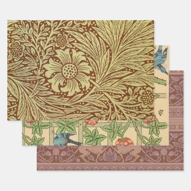 Feuille De Papier Cadeau William Morris Marigold Motif de fleurs antiques (Lot)