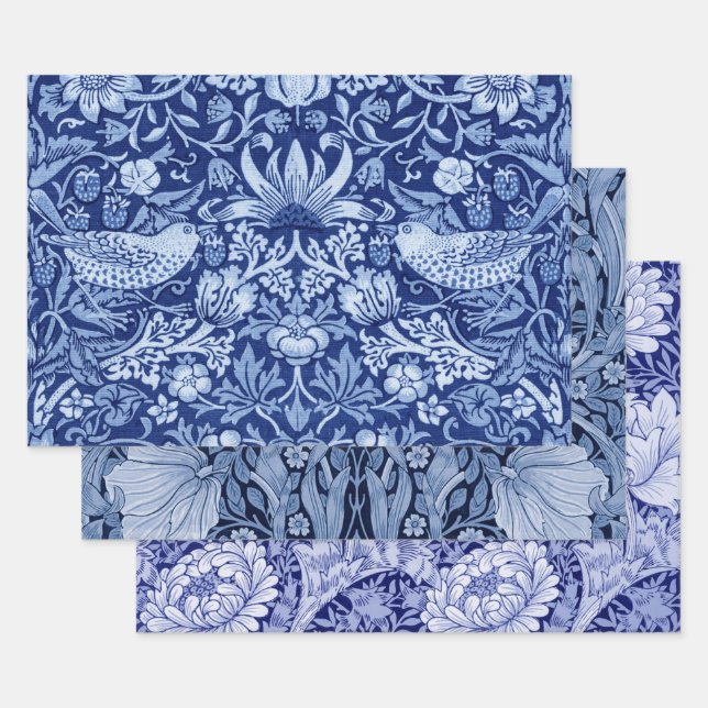 Feuille De Papier Cadeau William Morris, Monotone Bleu (Lot)