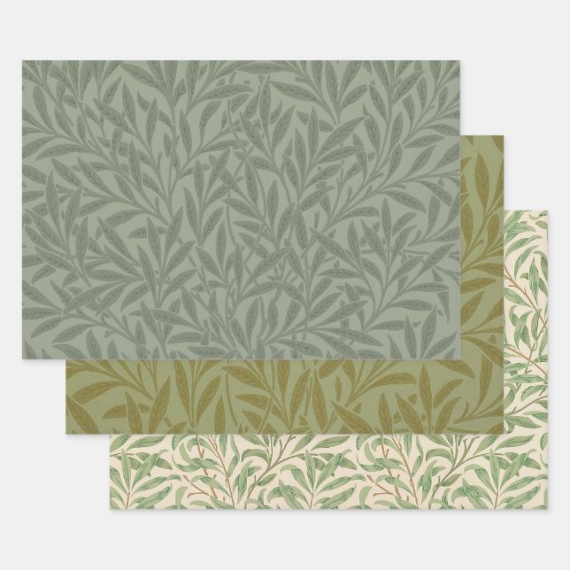 Feuille De Papier Cadeau William Morris Motif Saule Antique Vert Sauge (Lot)