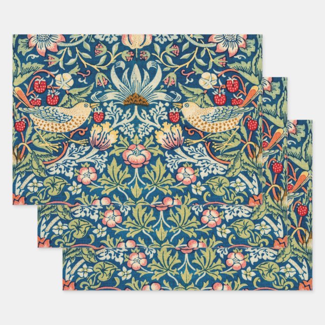 Feuille De Papier Cadeau William Morris, Strawberry Thief (Lot)