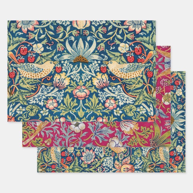 Feuille De Papier Cadeau William Morris, Strawberry Thief (Lot)