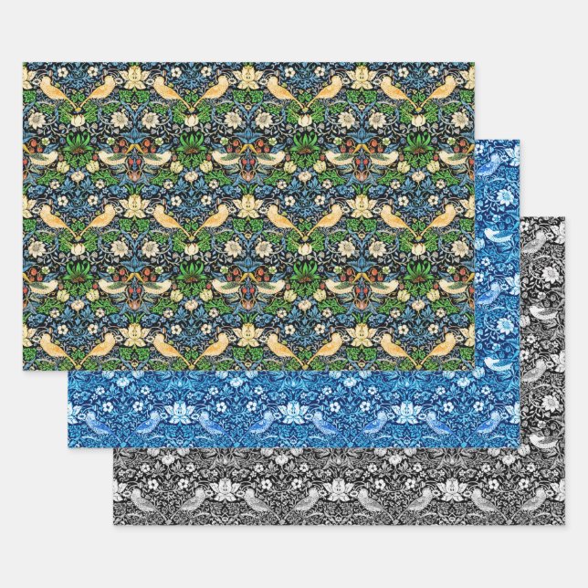 Feuille De Papier Cadeau William Morris Strswberry Thief, Multi Blue Black (Lot)