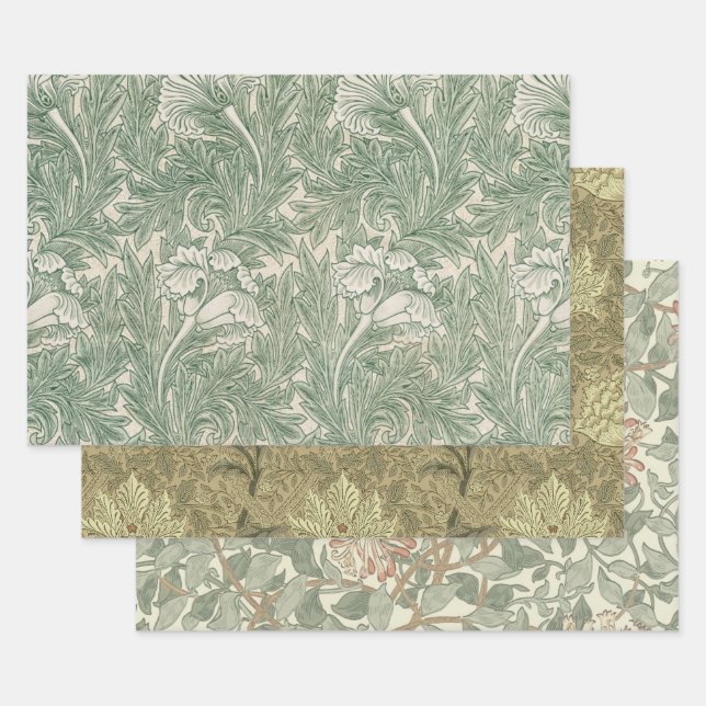 Feuille De Papier Cadeau William Morris tulip fond textile vert (Lot)