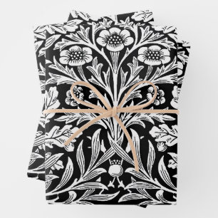 Feuille De Papier Cadeau William Morris Vintage motif en chêne noir et blan