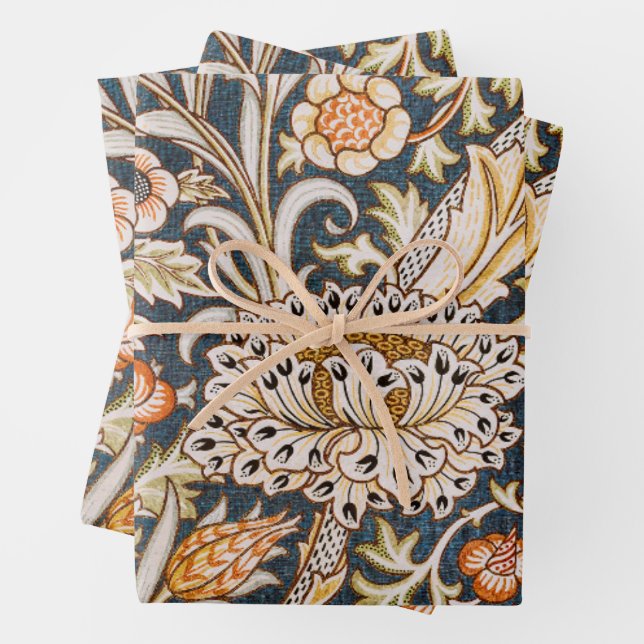 Feuille De Papier Cadeau William Morris Vintage Trent Motif Floral Bleu (En situation)