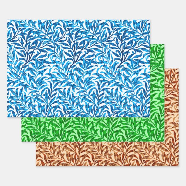 Feuille De Papier Cadeau William Morris Willow, bleu clair, vert et beige (Lot)