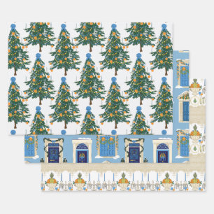 Feuille De Papier Cadeau Williamsburg Christmas Blue and Orange